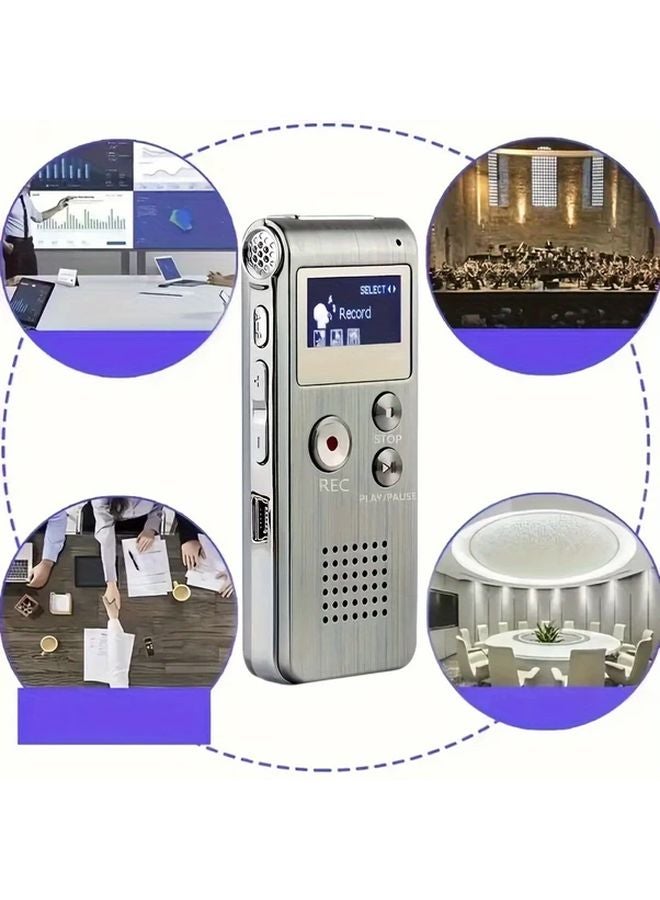 1pc Silvery 8GB USB Rechargeable Digital Audio Recorder 650H Recording Capacity Compact Portable MP3 Player for Lectures Conferences Interviews - Image 1